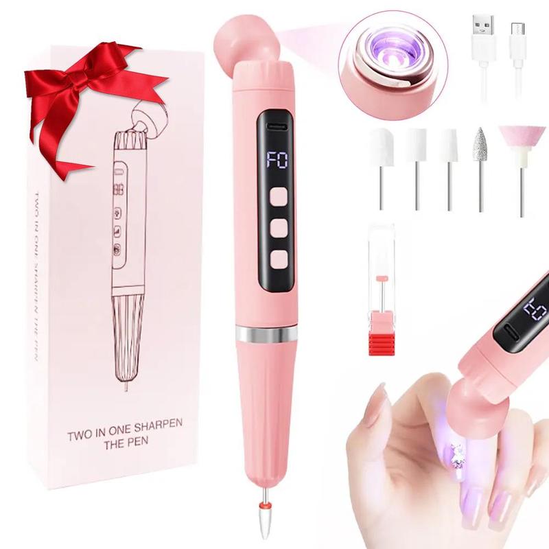 2 in 1 Electric Nail Drill, 1 Set Portable Rechargeable Nail Polisher with Light, Professional Manicure Tool for Salon & Home Use