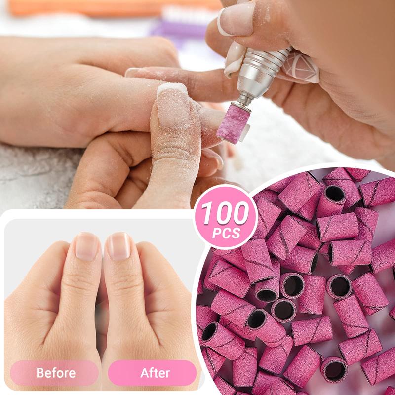 100 Pcs Nail Drill Bits Sanding Bands for Nail Drill 180 Fine Grit Nail File Sanding Bands for Acrylic Nails Gel Manicures and Pedicure