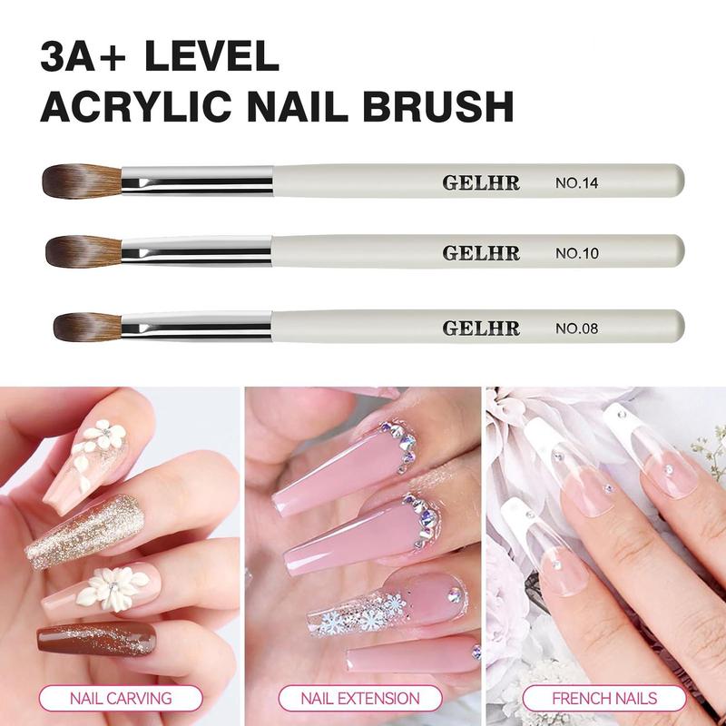 Acrylic Nail Brush Set, 3 Counts Professional Acrylic Powder Brushes for Nails Extension & 3d Nail Carving, Manicure & Pedicure Tools for Women & Girls