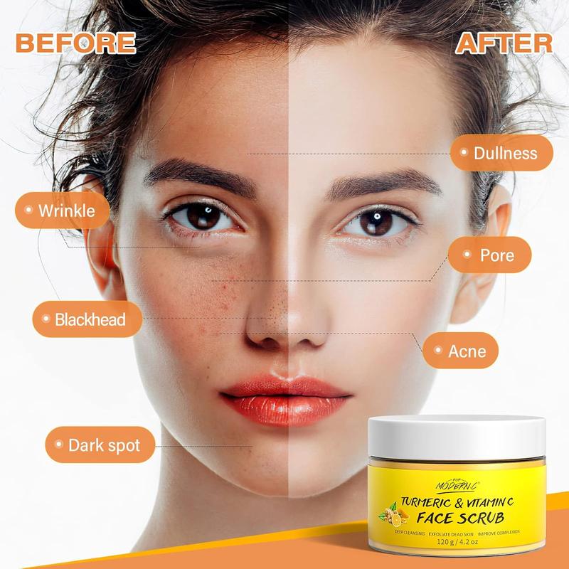 Vitamin C and Turmeric Face Scrub Cream Organics Microdermabrasion Facial Scrub Exfoliating Clears Blackheads Improve Dark Spot Acne with Strawberry