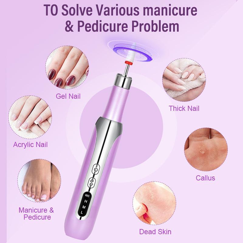 Professional Nail Drill Kit, 1 Box Portable Electric Nail File Efile Set, 3 Speed Cordless Manicure Pedicure Tool with 12 Types Nail Drill Bits