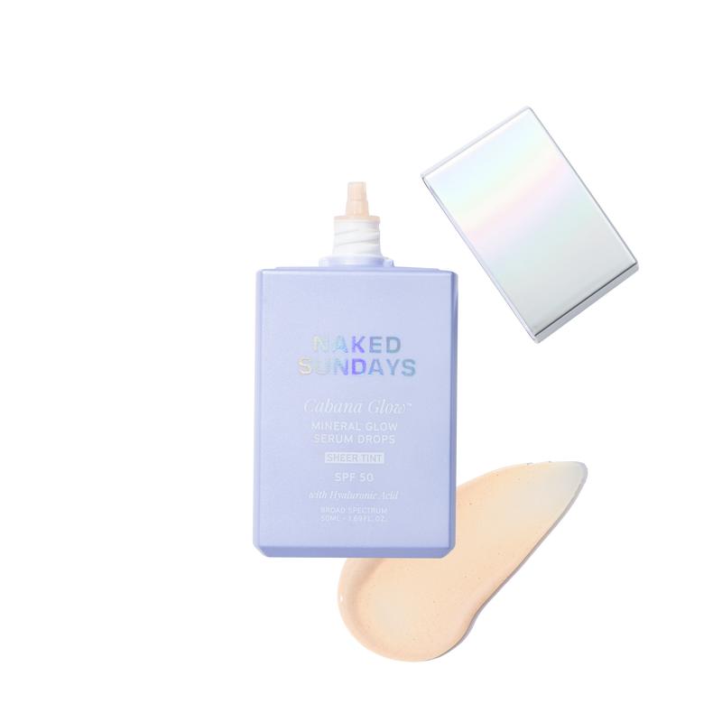 Naked Sundays CabanaGlow SPF50 Mineral Glow Serum Drops - Sheer Tint Blend tinted mineral Sunscreen Skincare Primer Uv Facial Lightweight Brush face spf