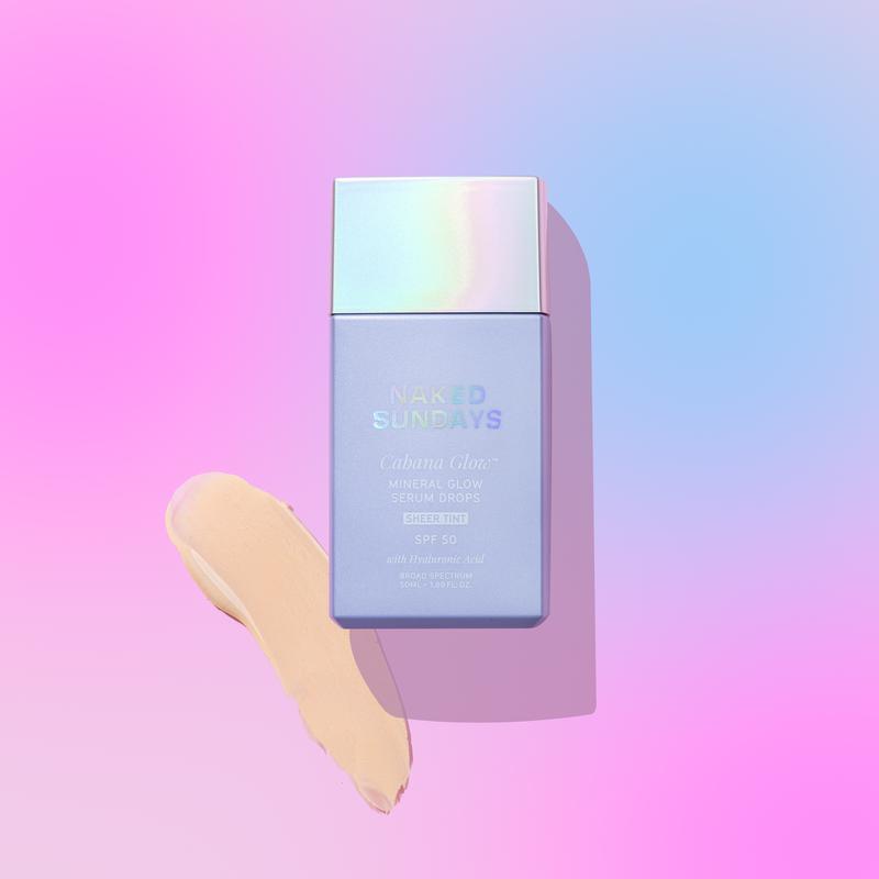 Naked Sundays CabanaGlow SPF50 Mineral Glow Serum Drops - Sheer Tint Blend tinted mineral Sunscreen Skincare Primer Uv Facial Lightweight Brush face spf