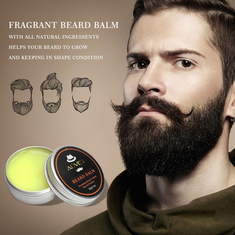 Men's Beard Care Set, 7 Counts set Beard Oil & Beard Cream & Comb & Brush & Scissors & Double Comb & Drawstring Cloth Bag, Gift for Boyfriend, Father