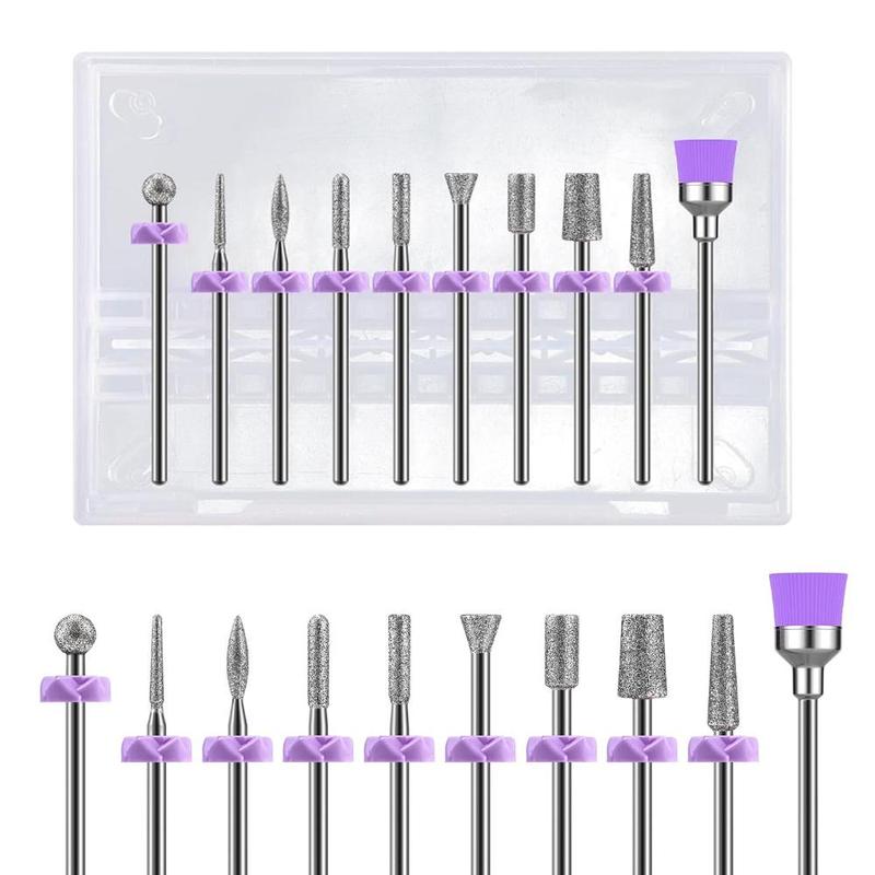 Nail Drill Bits Set, 10pcs set Durable Sanding Bit Set, Professional Manicure & Pedicure Tools for Home & Salon Use