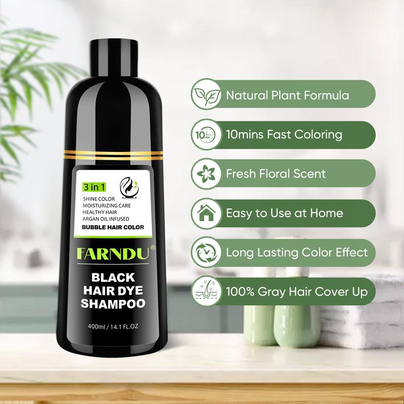 FARNDU-Hair Color Shampoo, Hair dye, Various Colors Available, 10 Mins Hair Color, Fruity aroma, 3-In-1 Gray Hair Coverage–Plant extracts-Long Lasting–Ammonia-Free Haircare Oil ,Argan Oil Scent Bowl (400 mL)