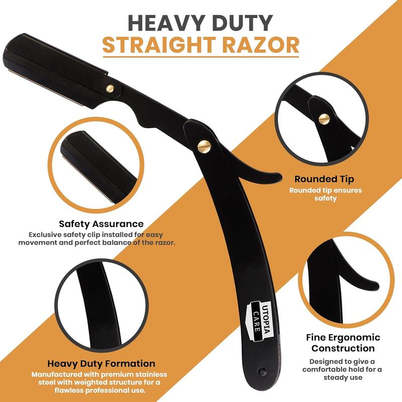 Utopia Care Professional Barber Straight Edge Razor Safety with 100-Pack Derby Blades - 100 Percent Stainless Steel - (Brown) Utopia Care