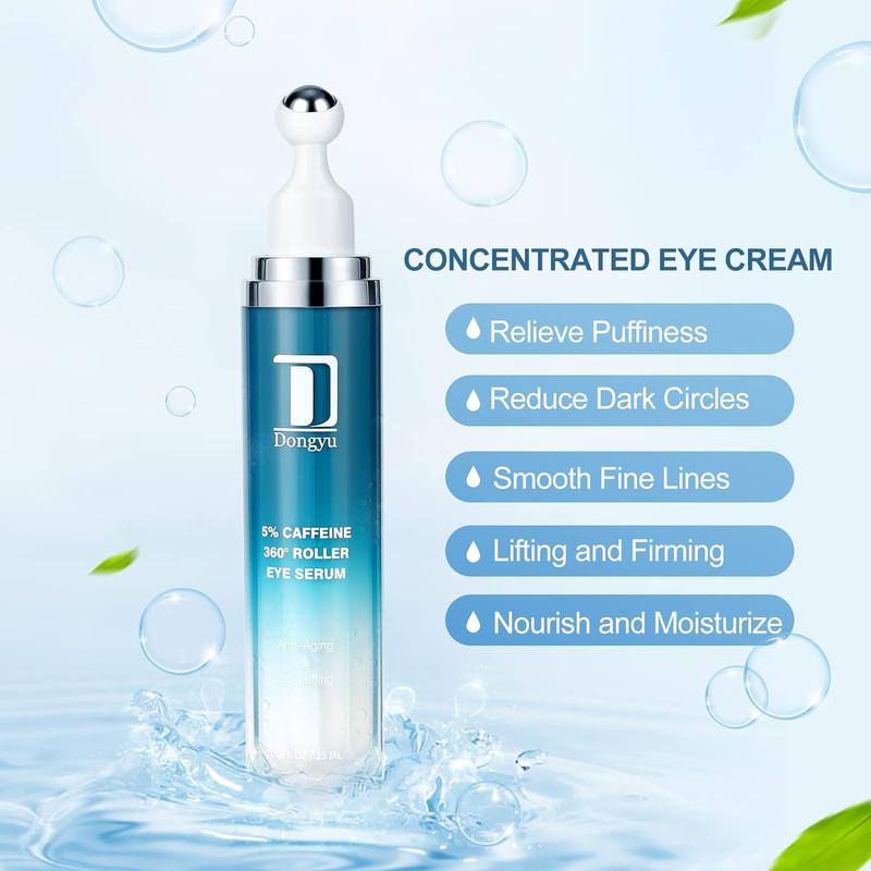 Dongyu 5% Caffeine Eye Serum, Eye Roller Cream for Dark Circles and Puffiness, Bags under eyes with Two sets Skin Care Comfort