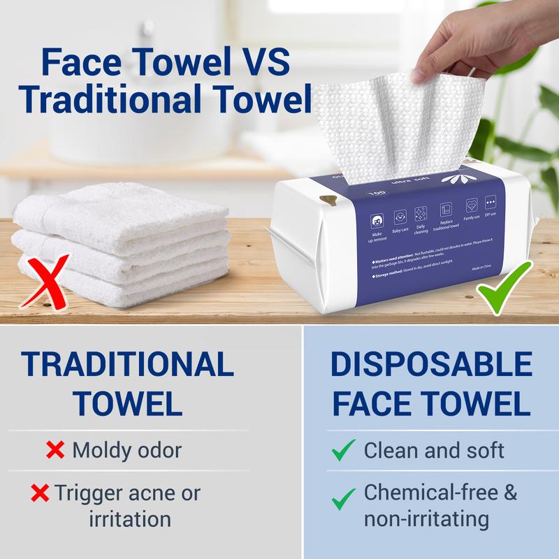 Ourmed Life Disposable Face Towels,  Clean Facial Wash Cloth without Lint, Biodegradable Cleansing Dry Wipes, Skincare and Makeup Remover Towels for Sensitive Skin (Unscented, 100 300 600 Count） facial towel ， christmas 2024 ornament