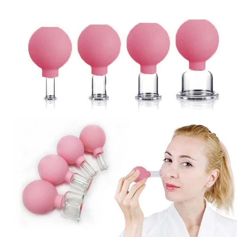 Glass Facial Cupping Set, 4pcs set Silicone Vacuum Suction, Cupping Massage Therapy, for Eyes, Face and Body