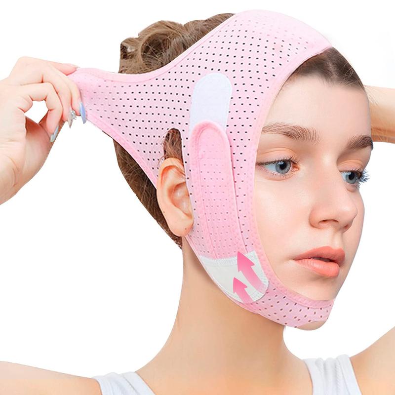 Reusable V Line Lifting Mask, Face Lifting Strap, Beauty Device, Face Strap, Face Slimming Chin Strap, Chin Strap for Women and Men, Breathable & Comfortable-Pink Skincare