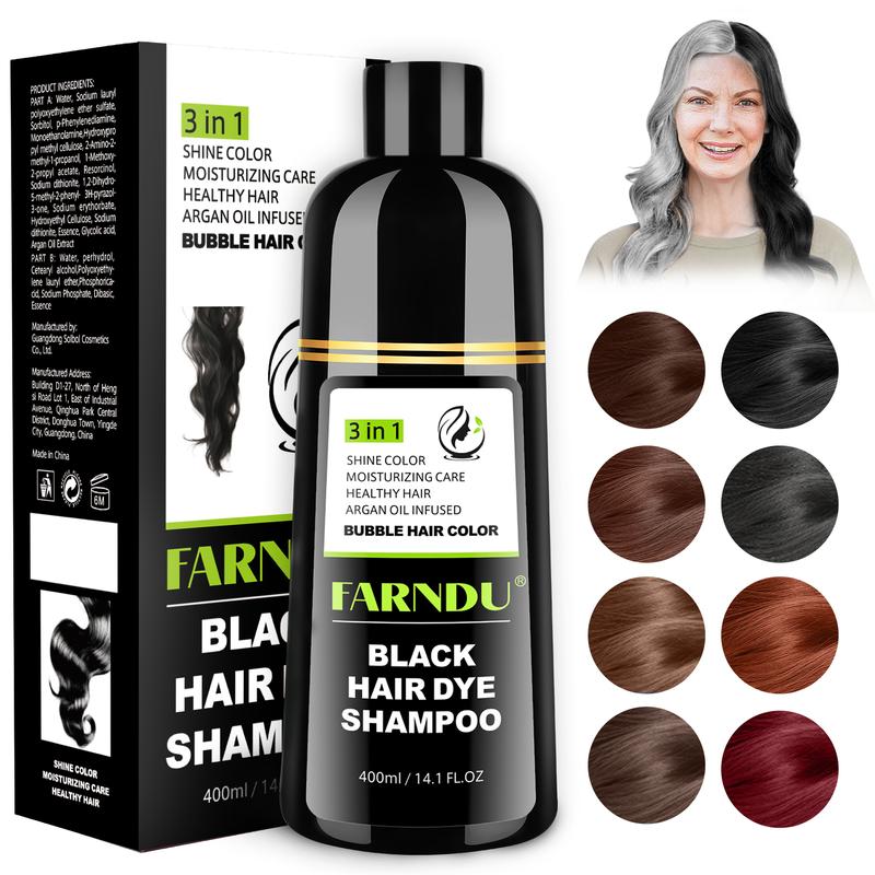 FARNDU-Hair Color Shampoo, Hair dye, Various Colors Available, 10 Mins Hair Color, Fruity aroma, 3-In-1 Gray Hair Coverage–Plant extracts-Long Lasting–Ammonia-Free Haircare Oil ,Argan Oil Scent Bowl (400 mL)