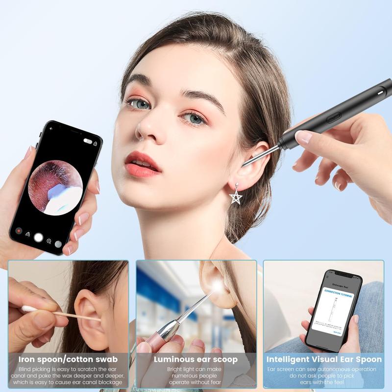 Ear Wax Removal,Ear Wax Removal Tool with 1296P HD Camera and 6 LED Lights, Ear Cleaner with 6 Ear Pick, Upgrade Ear Wax Removal Tool for iOS and Android, Black