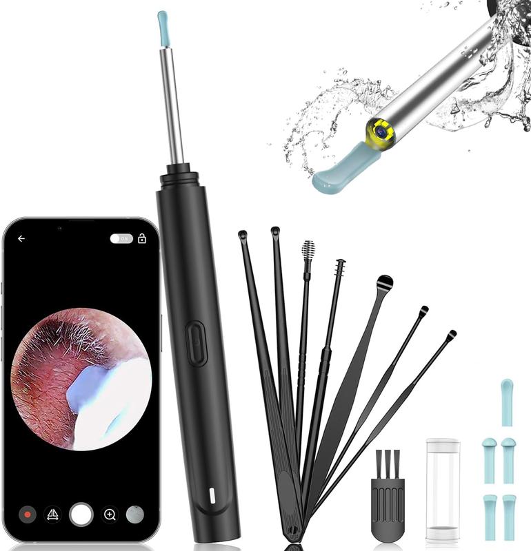 Ear Wax Removal,Ear Wax Removal Tool with 1296P HD Camera and 6 LED Lights, Ear Cleaner with 6 Ear Pick, Upgrade Ear Wax Removal Tool for iOS and Android, Black