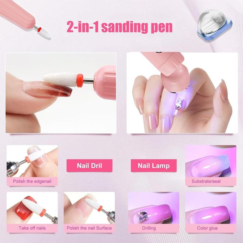 2 in 1 Electric Nail Drill, 1 Set Portable Rechargeable Nail Polisher with Light, Professional Manicure Tool for Salon & Home Use