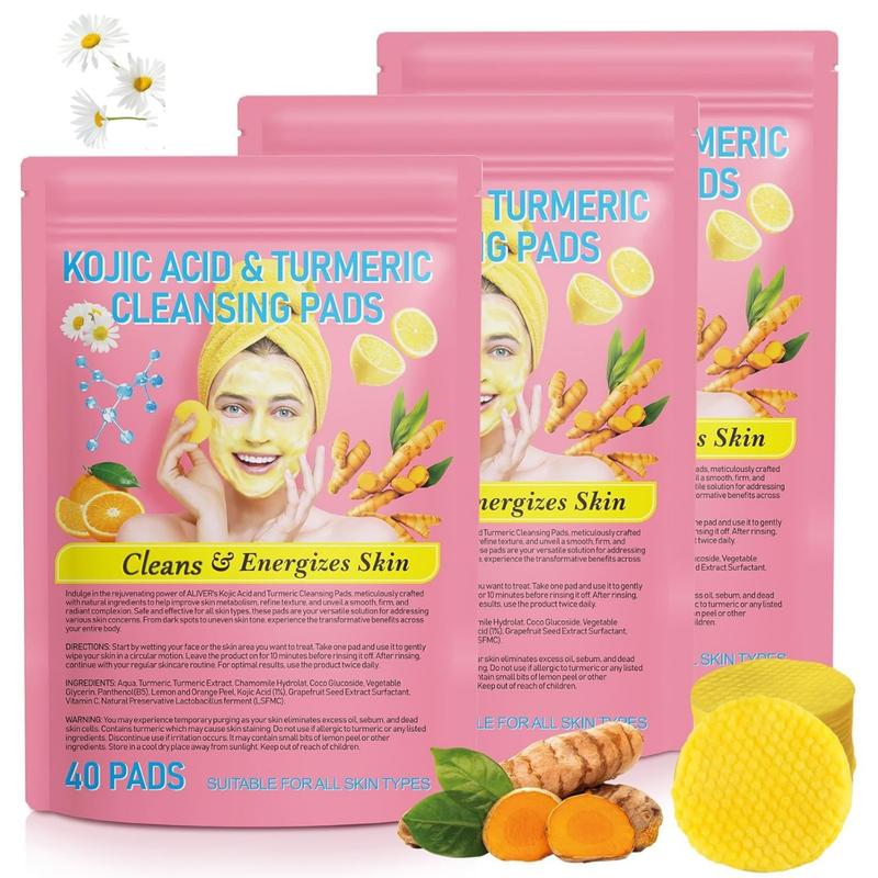 Turmeric & Kojic Acid Brightening Cleansing Pads with Vitamin C – Balancing Facial Exfoliator for Oil Control & Hydration | Radiant Skin Care Solution