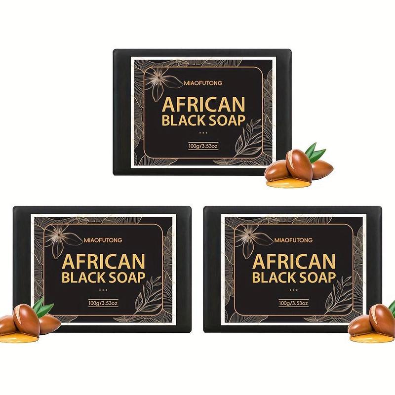 African Black Soap Bar, 3 Counts Moisturizing Brightening Body Wash Soap Bar, Deep Cleansing Body Wash Soap for Face & Body, Body Care Product for Daily Use