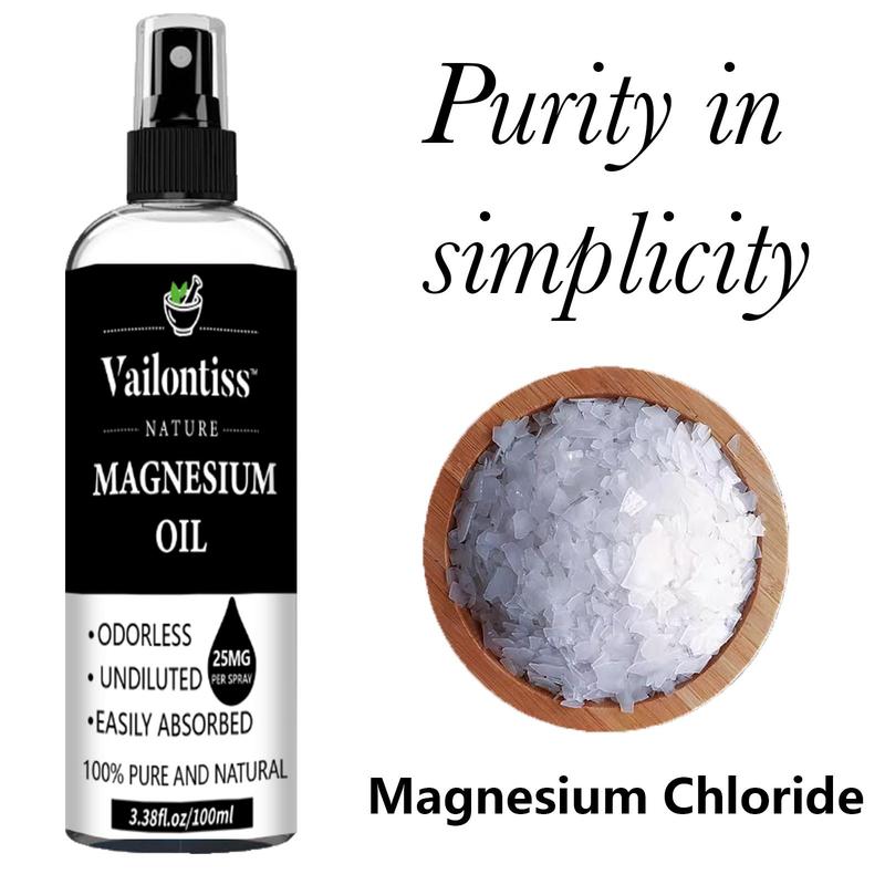 100ml Magnesium Oil Spray, Natural Magnesium Oil Spray, Deep Moisturizing & Refreshing Oil for Skin and Body Local Magnesium Supplement