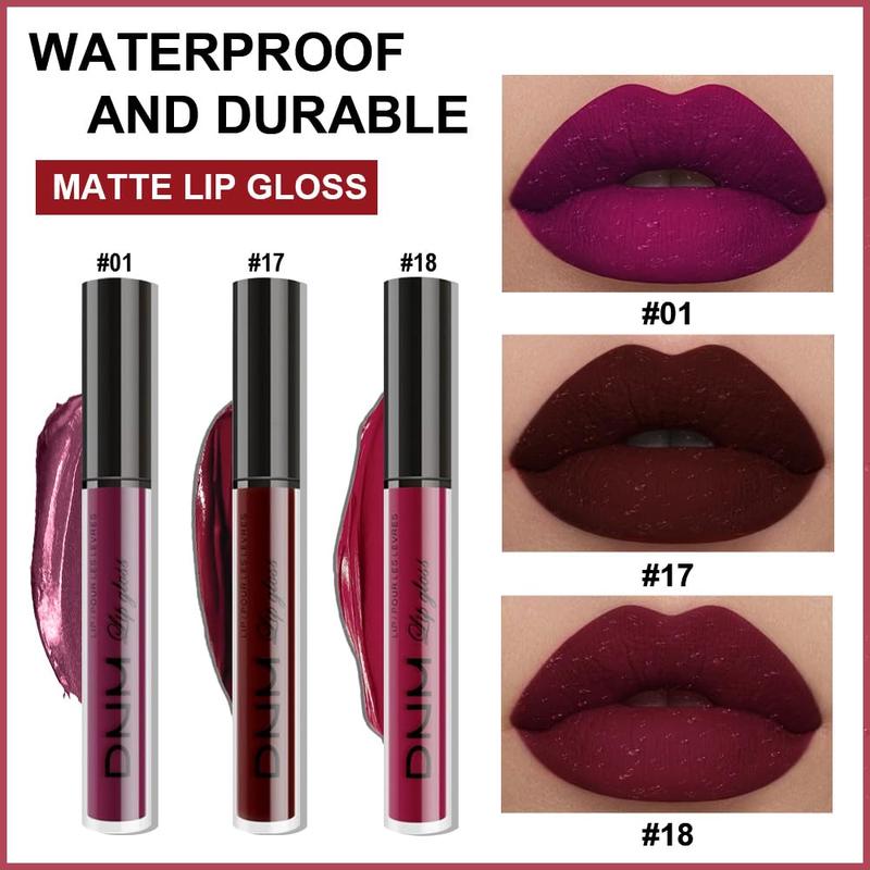 evpct DNM 3Pcs Dark Red Purple Plum Matte Liquid Lipstick Lip Stain Sets for Women Matte+Lipstick Dark Maroon Long Lasting Permanent Lipstick 24 hr Hours Magic Lipstick 24 Hours original Waterproof Gloss Lipgloss Makeup Gentle Luxury Cosmetic Lip Care