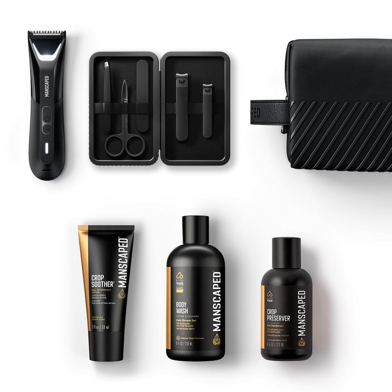 MANSCAPED® The Premier Package 5.0 Ultra, with The Lawn Mower® 5.0 Ultra Men's Groin & Body Hair Trimmer, Shears 3.0, Crop Preserver® Ball Deodorant, Refined® Body Wash, Crop Soother™, Shed 2.0