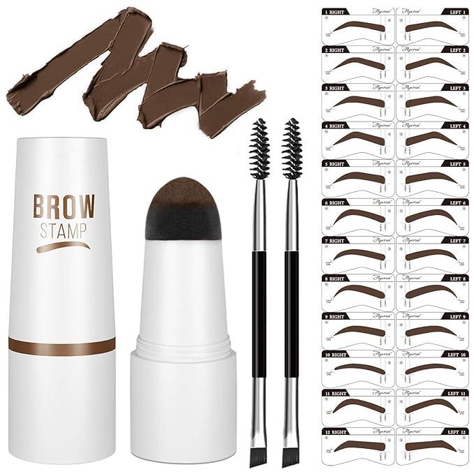 W32 Eyebrow Stamp Stencil Kit - One-Step Vegan Eyebrow Stamp Pomade - Long-Lasting Waterproof Smudge-Proof - With 24Pcs Reusable Thin & Thick Eyebrow Stencils for Perfect Brows