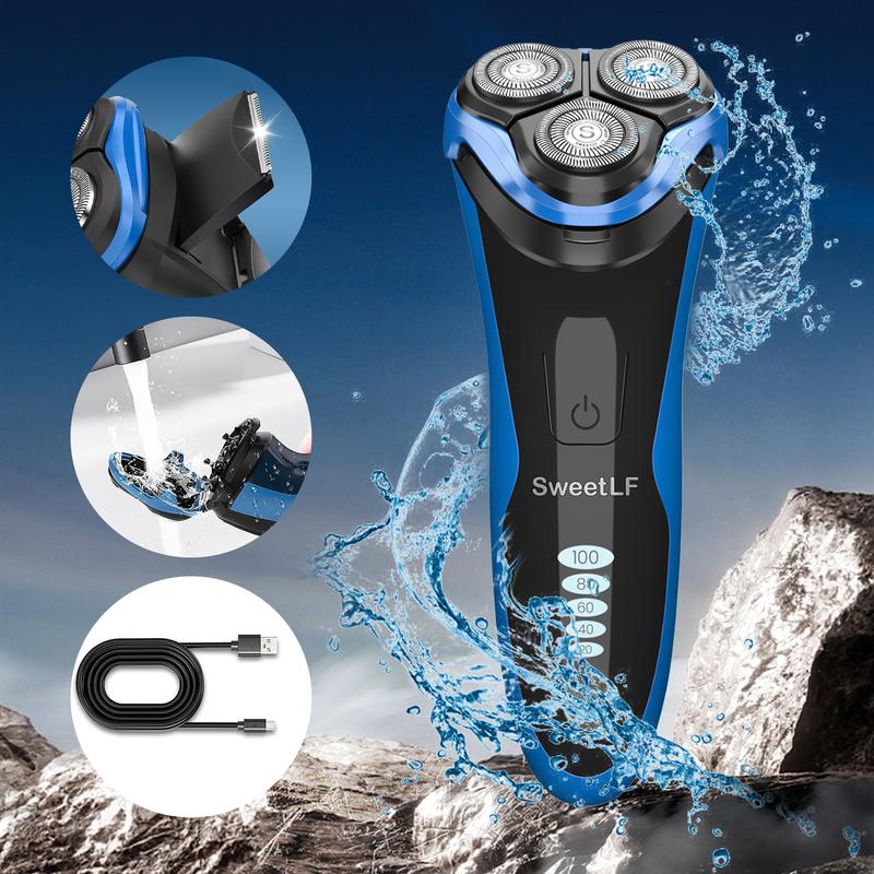 Electric Comfort Razor for Men, 3D Rotary Head, Type-C Quick Charge, IPX7 Waterproof, Pop-Up Trimmer, Ergonomic Design for Wet and Dry Shaver