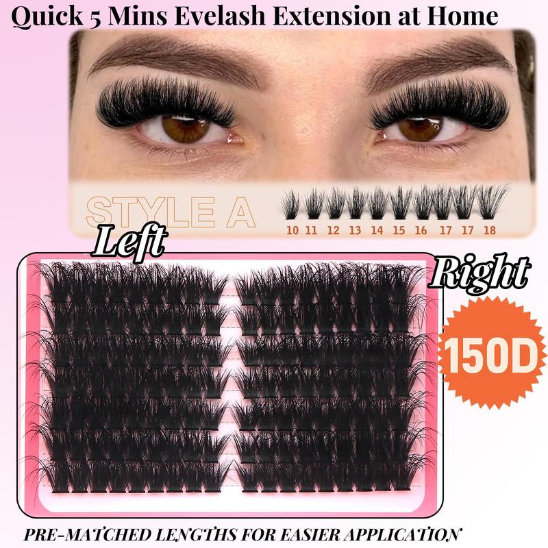 Mixed Length Individual Lash Extension, 252pcs box 100D 150D Cat Eye Lash Wispy Fluffy Lash Cluster, Self Grafting Curl Eyelash for Women & Girls, Christmas Gift