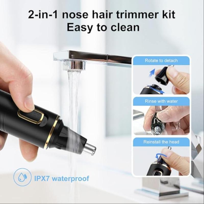 3 In 1 IPX7 Waterproof Nose Hair Trimmer, 1 Set USB Rechargeable Professional Facial Hair Clipper for Nose Ear Beard Hair, Men's Personal Care Appliances