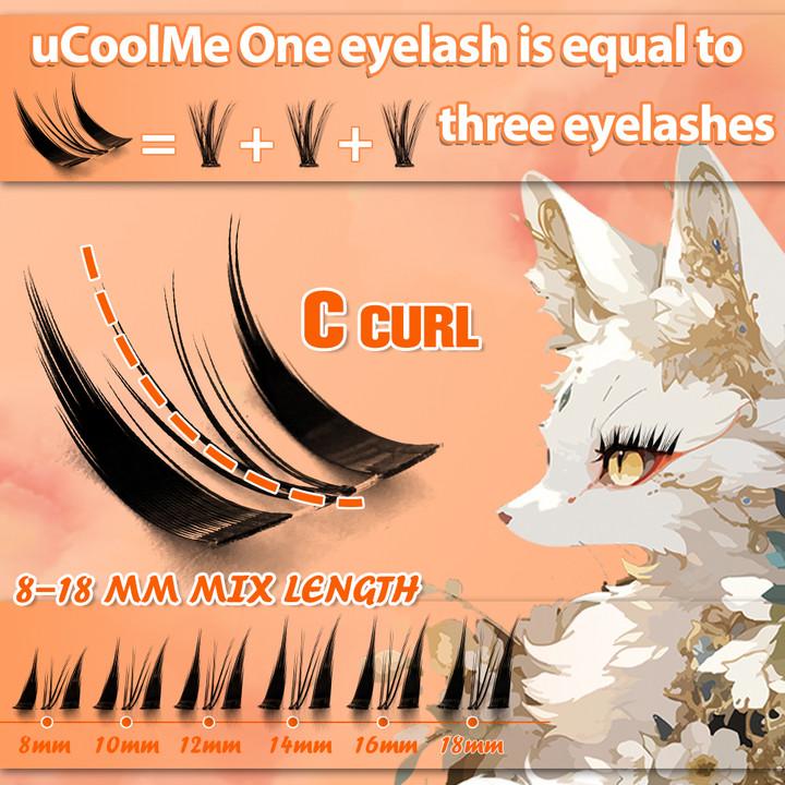 uCoolMe Flying Fox Cluster | Fairy Style | Fox Eye Style C Curl DIY Lashes Cluster With Ultra Thin Invisible Band Eyelashes Bond Seal Remover Waterproof Lashes For Girl Makeup Beginner Friendly Christmas gift