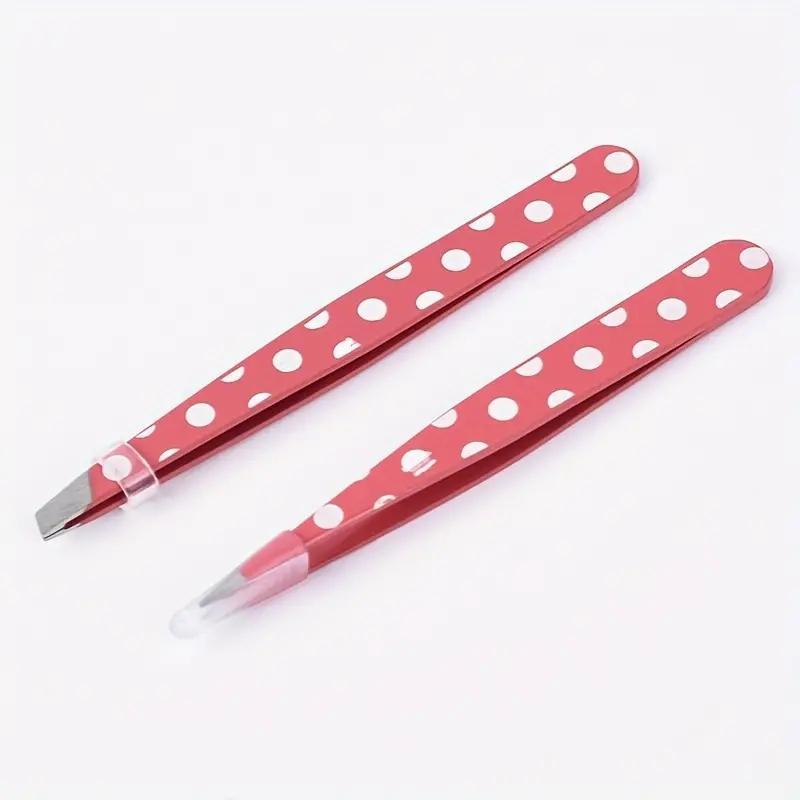 2pcs set Polka Dot Pattern Eyebrow Tweezers Set, Gentle Face Tweezers for Brow, Facial Hair, and Ingrown Hair, Portable Unisex Beauty Tool Set for Daily Use