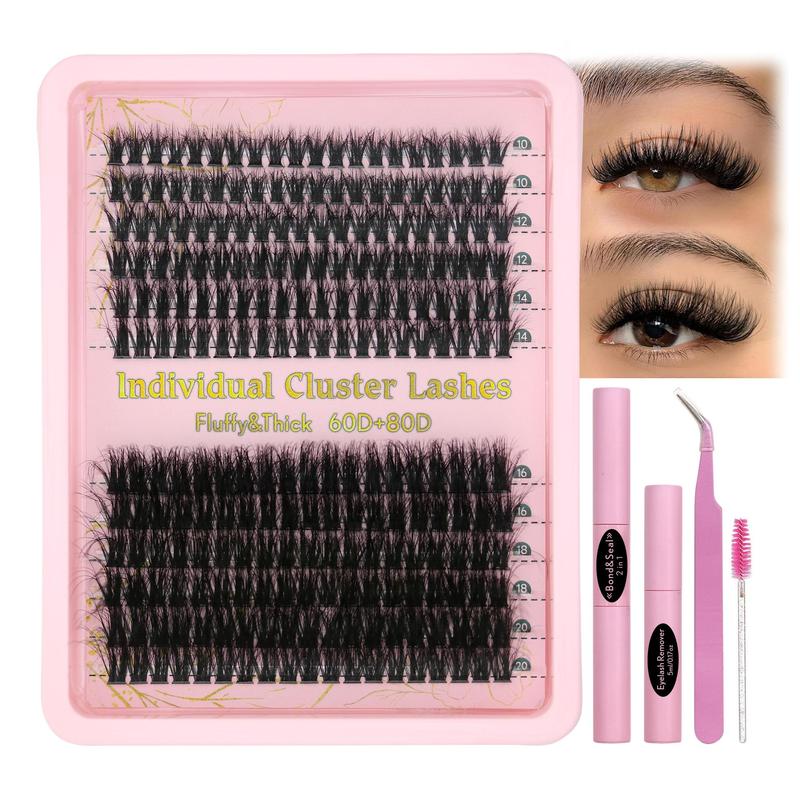 10-20mm Cluster Eyelashes Extensions, 1 Set Eyelash Cluster Kit with Tweezers, Glue, Remover & Brush, Diy Eyelash Kit, Cosmetic Products, Eyelash Extension Products, Lash Clusters Kit, Men Gifts, 22Mm Lashes, Christmas Gift