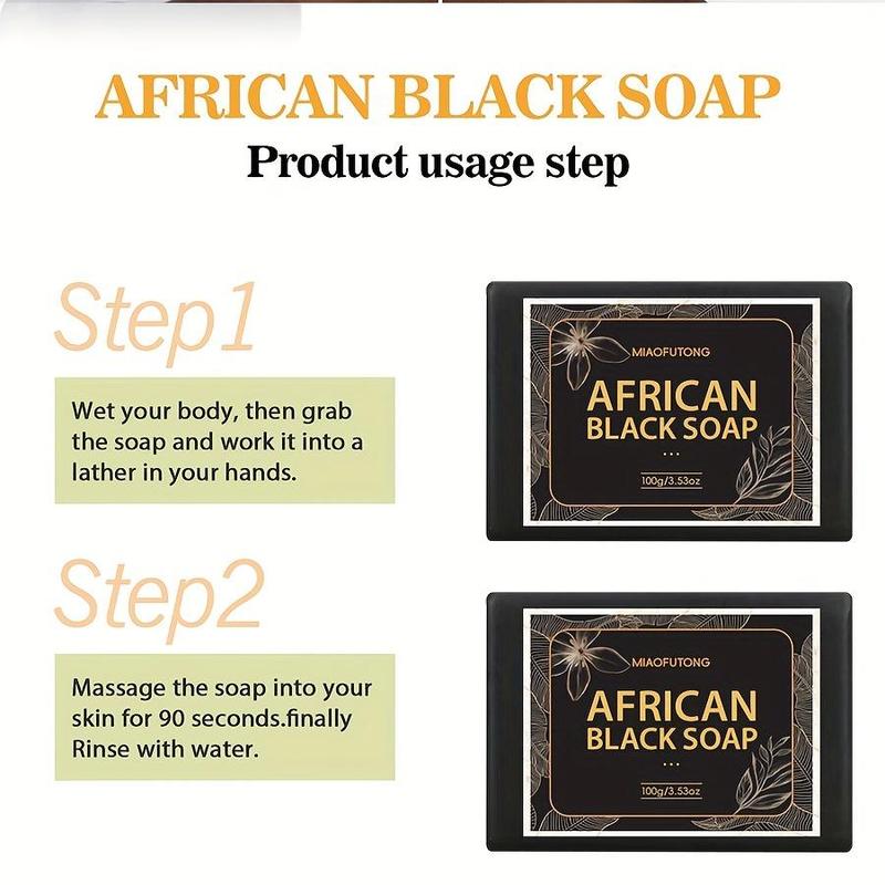 African Black Soap Bar, 3 Counts Moisturizing Brightening Body Wash Soap Bar, Deep Cleansing Body Wash Soap for Face & Body, Body Care Product for Daily Use