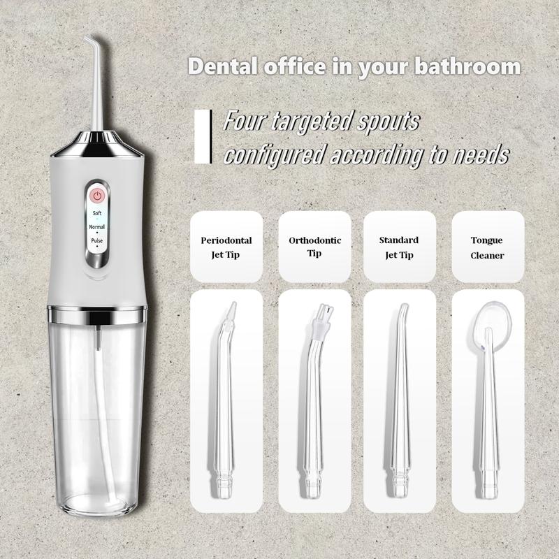 ETHME Christmas Gift Portable Stronger Water Flosser Multifunctional Dental Teeth Cleaner with 3 Modes and 4 Nozzles for Adult Oral Irrigator