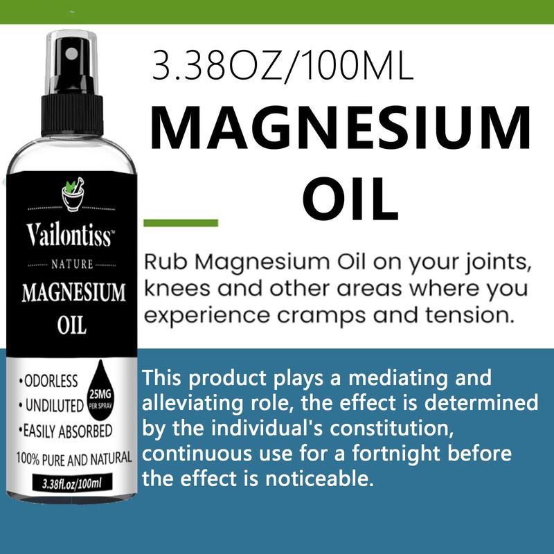 100ml Magnesium Oil Spray, Natural Magnesium Oil Spray, Deep Moisturizing & Refreshing Oil for Skin and Body Local Magnesium Supplement