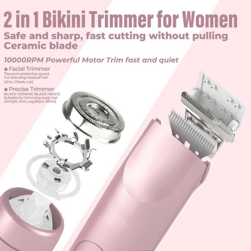 Electric Bikini Trimmer for Women, 1 Box Rechargeable 2 in 1 Body & Facial Hair Removal Tool for Christmas Gift, Waterproof Wet & Dry Use Trimmer for Women