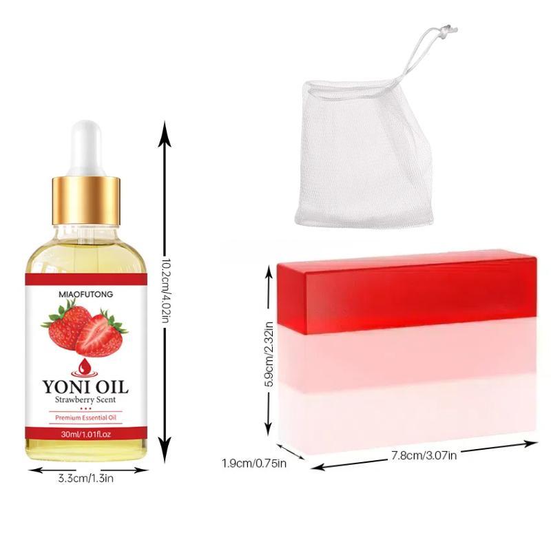 Strawberry Oil & Cleansing Soap Bar, Moisturizing Body Care Kit, Natural Yoni Bar PH Balanced & Moisturizing Body Wash Kit, Christmas Gift