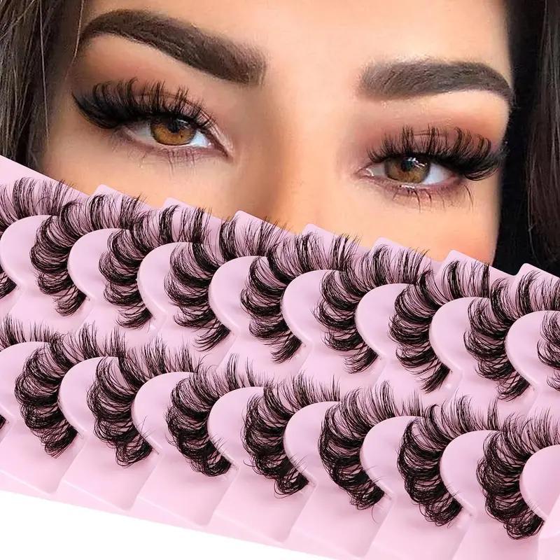 D Curl Natural False Eyelashes, Wispy Curling Faux Cluster Lashes with Transparent Stems, Volumized False Eyelashes for Women & Girls Eye Makeup Enhancement, Eyelashes Extensions Products, Christmas Gift