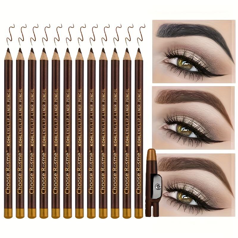 12 Pcs Dark Brown Eyebrow Pencil Eyeliner Set, Natural Matte Cosmetic Eyeliner Eyebrow Pencil, Waterproof Makeup Pencil, Women Professional Eye-Makeup Pencil