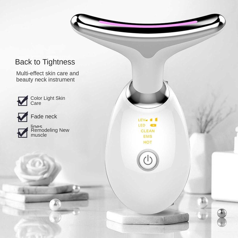 Portable LED Light Facial Massager, 7 Color LED Light Lifting and Firming Facial & Neck Massager, Professional Facial Beauty Instrument for Women