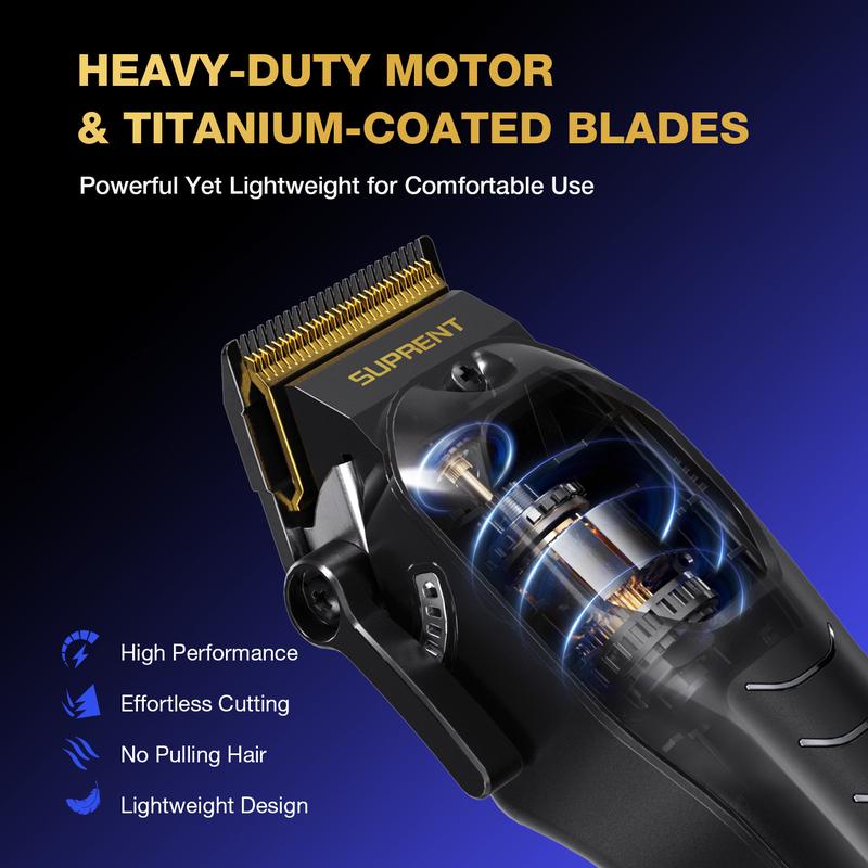 [Professional Barber's Choice] SUPRENT PRO The Black Scorpion- Professional Hair Clipper for Men-Rechargeable Heavy-Duty Motor Hair Cutting Kits with LED Display, Cordless Factory-Calibrated Zero Gapped Beard Hair Trimmer, Gifts for Men, Black