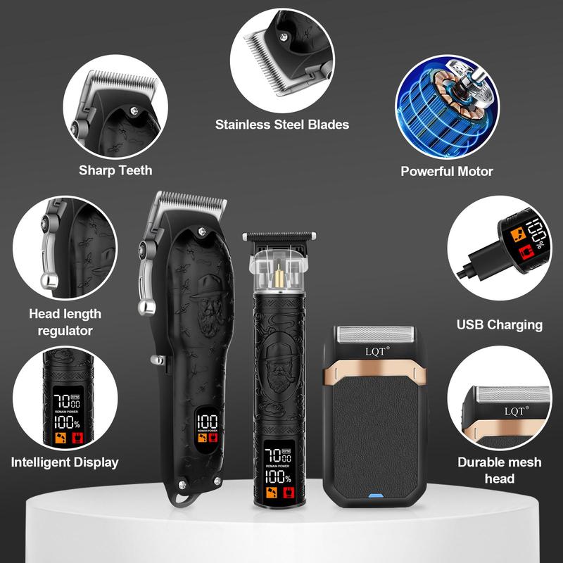 Professional Hair Clipper Kit, 1 Box LED Display Rechargeable Hair Trimmer & Accessories, Hair Clipper Set for Men, Barber, Stylist, Barbershop, Salon, Barber Kit, Barber Clippers, Trimmer Set