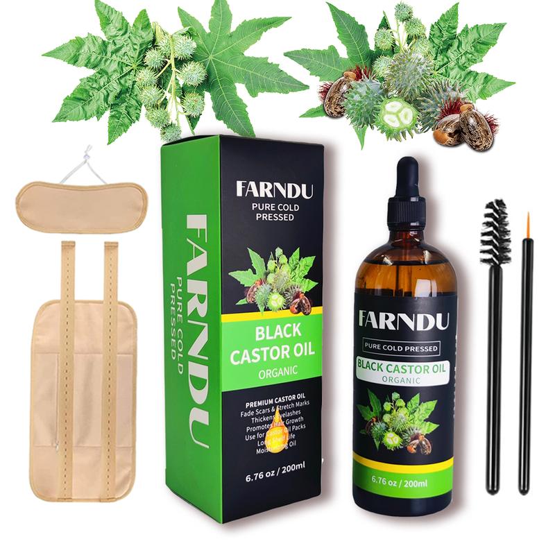 6.76 fl.oz 200 ml Cold Pressed Organic Castor Oil, mascara,massage oil,Pure Natural Jamaican Black Castor Oil For Nails& Cuticles,Hair,Eyelashes And Eyebrows, Cold Pressed Moisturizing Massage Oil Makeup Kit Moisture Moisturizer Cosmetic Synthetic Pack