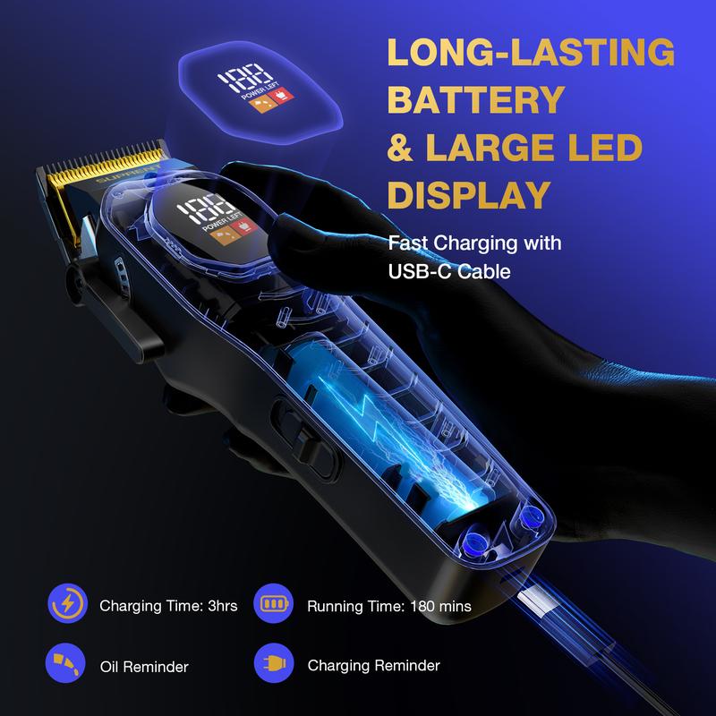 [Professional Barber's Choice] SUPRENT PRO The Black Scorpion- Professional Hair Clipper for Men-Rechargeable Heavy-Duty Motor Hair Cutting Kits with LED Display, Cordless Factory-Calibrated Zero Gapped Beard Hair Trimmer, Gifts for Men, Black