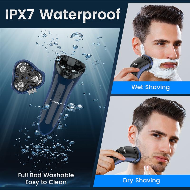 Electric Comfort Razor for Men, 3D Rotary Head, Type-C Quick Charge, IPX7 Waterproof, Pop-Up Trimmer, Ergonomic Design for Wet and Dry Shaver