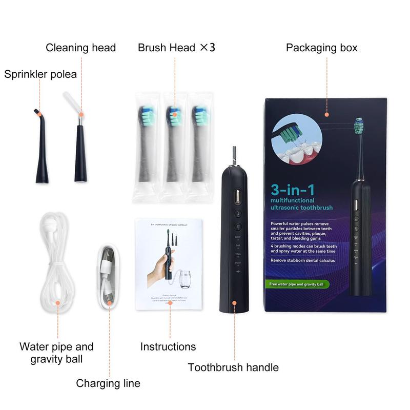 3 in 1 Rechargeable Water Jet Sonic Electric Toothbrush, 1 Box Teeth Cleaner, Toothbrush Water Jet Function, with Additional Brush Head