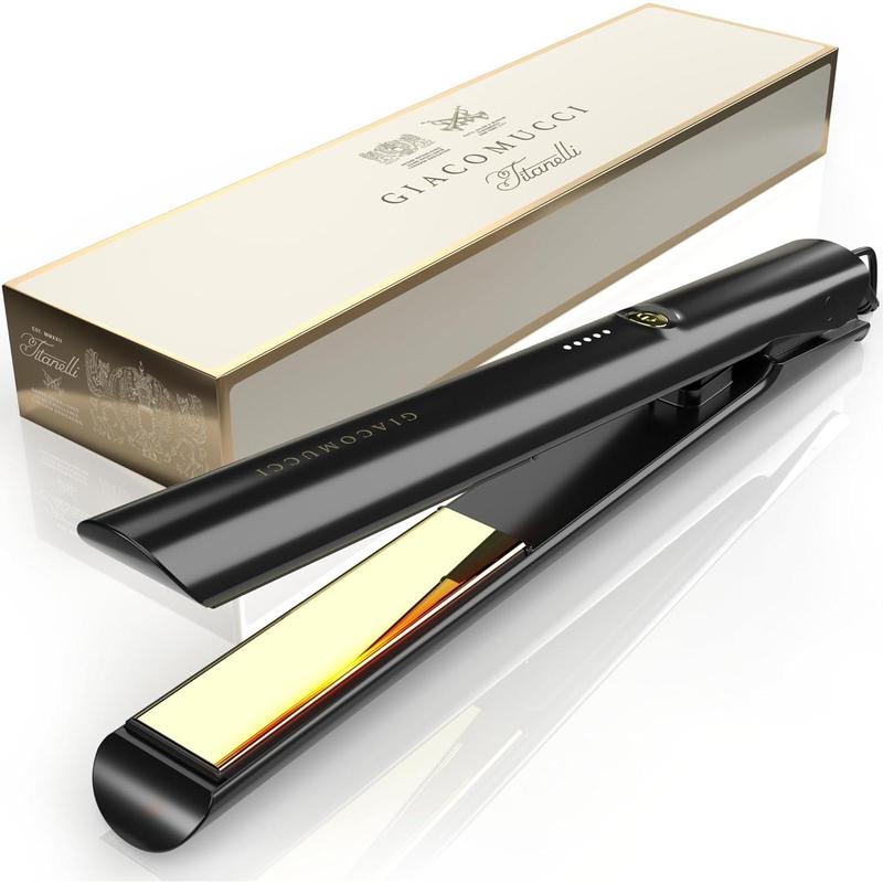 Titanelli 2 in 1 Titanium Hair Straightener and Curler | 100% Pure Ti-Thermal Technology Flat Iron | 1-Inch Professional Styling | Available in Black, , and Pink (Black)