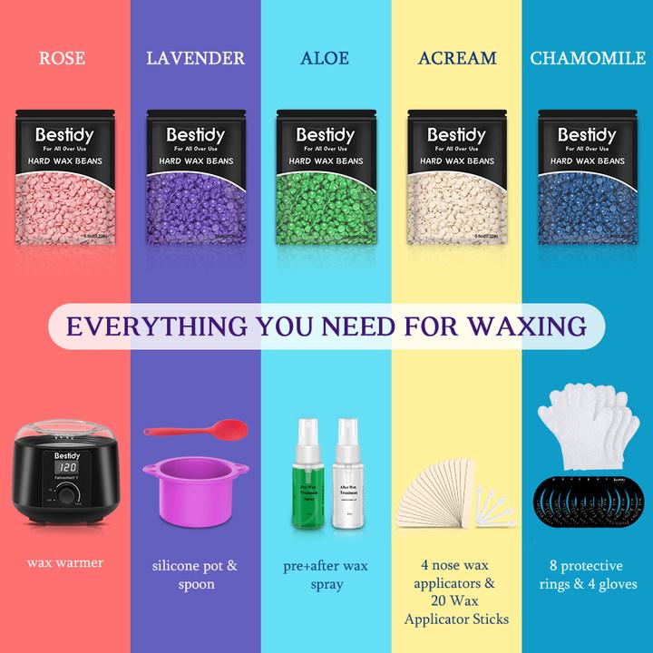 waxing kit for Women andMen Home Wax Warmer with 5 PackHard Wax Beads Body Care Salon Applicator Color