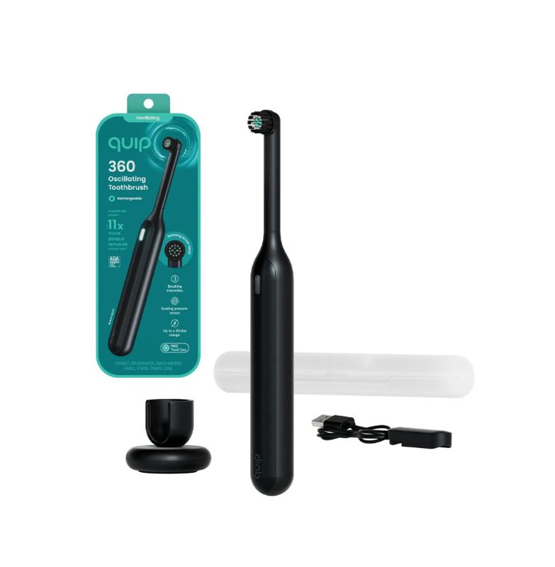 Quip 360 Oscillating Rechargeable Electric Toothbrush, Adult Compact Head, Black Night