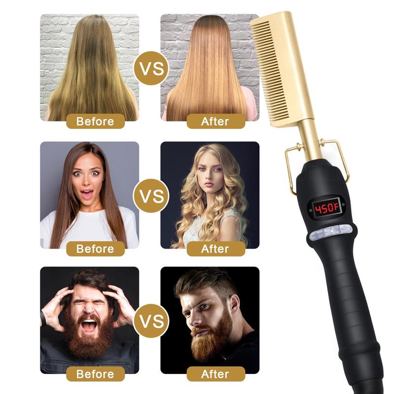 3 in 1 Hair Straightener Brush, 1 Count Fast Heating Electric Hair Straightener Comb with LCD Display, Anti-scalding Hair Styling Tool for Men & Women