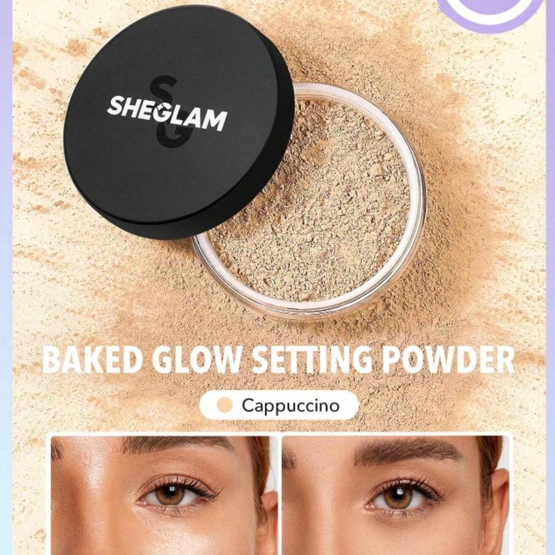 SHEGLAM Baked Glow Setting Powder-Cappuccino Oil Control Loose Setting Powder Translucent Pore-Less Flawless Smooths Fine Lines Glowy Powder Black Friday Winter Powder Xmas Christmas Gift Winter Halloween Thanksgiving Christmas Decor Party Beach Travel